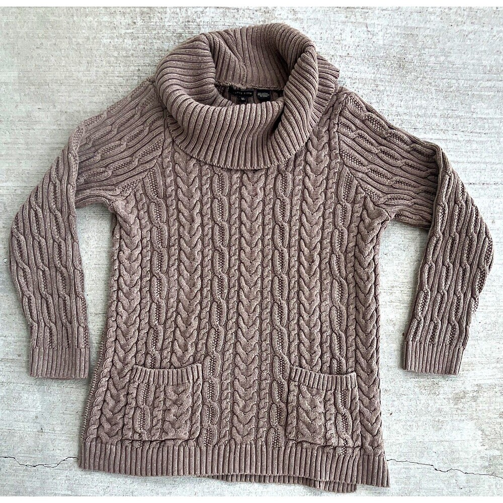 Jeanne Pierre Cable-Knit Cowl Neck Sweater XL Cozy Chic Autumn Cabin Core